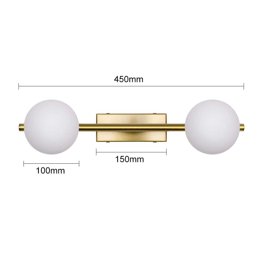 Stylish two-light wall light, brass and glass, for bathrooms and living rooms. G9 Gold, retro and modern, indirect lighting. WALL-LAMP-19-JP-A