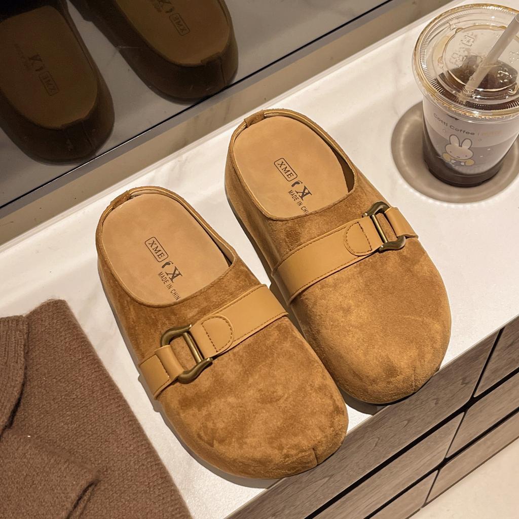 Fashion 2025 Thicken Soled Platform Slides Ladies Flats Sandals Comfy Slip On Cork Slippers Woman Flock Pantuflas Cover Toe Mules Shoes