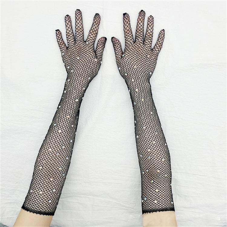 Strass-Langhandschuhe Fischernetz-Langhandschuhe Damen Netz-Langhandschuhe Tanzhandschuhe