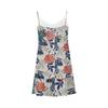 Women's Fashion Casual Print V Neck Strappy Beach Dress (Adjustable Straps)