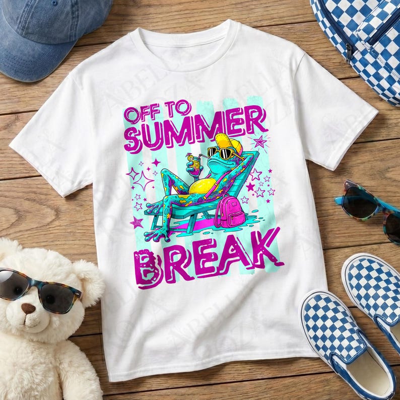 Off to Summer Break T-shirt | Teachers Students Kids Boys Girls Funny Frog Retro Beach Graphic 100