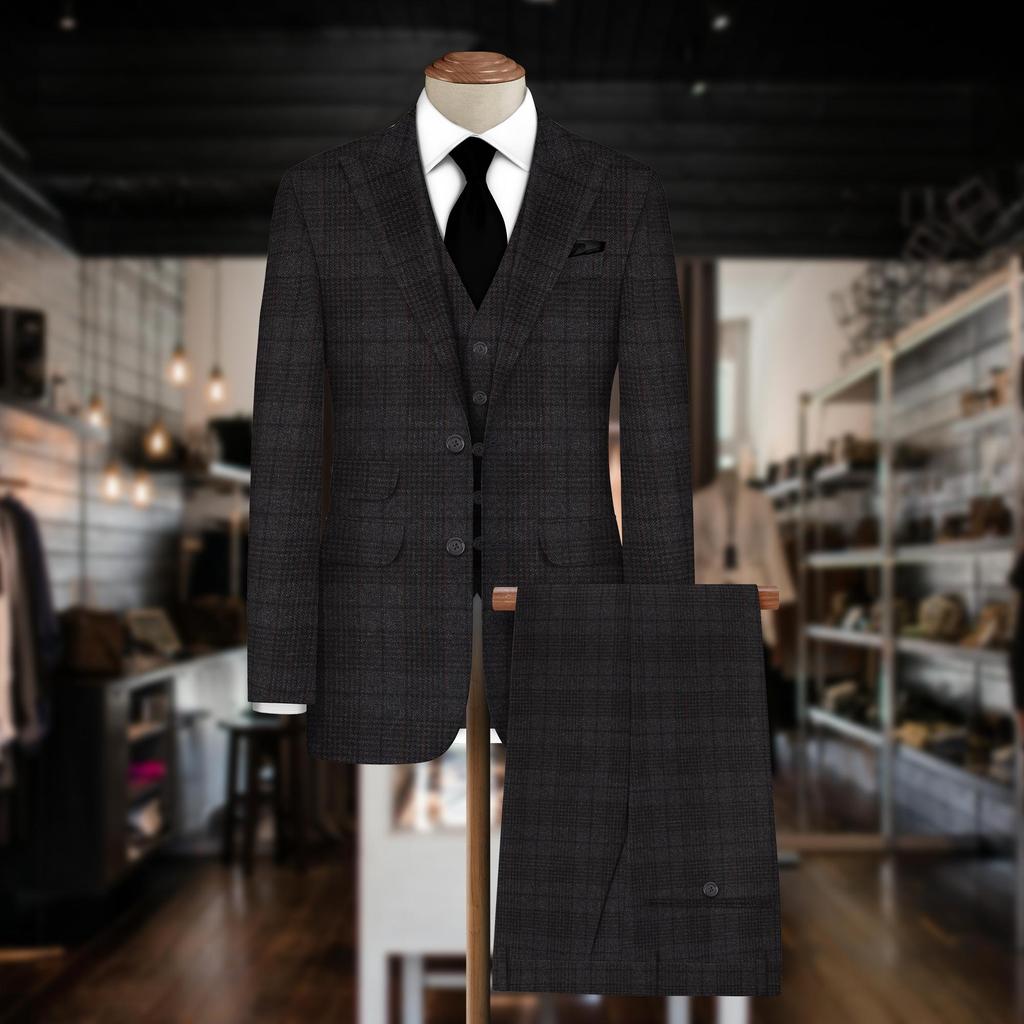 Unstiched Blazer Fabric In Checkered Tweed Fabric - 70% Viscose & 30% Poly