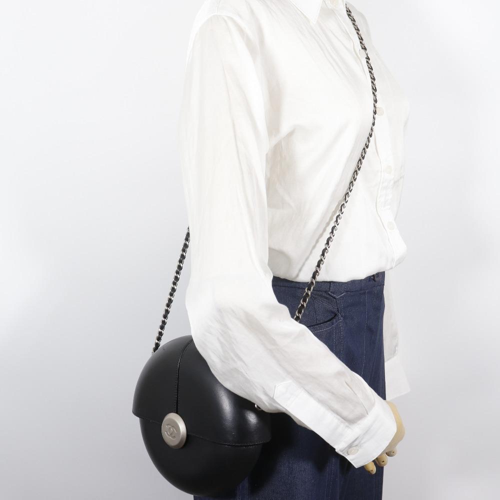 Chanel ChainShoulder Shoulder Bag Evening In the Air Black Leather Women Used