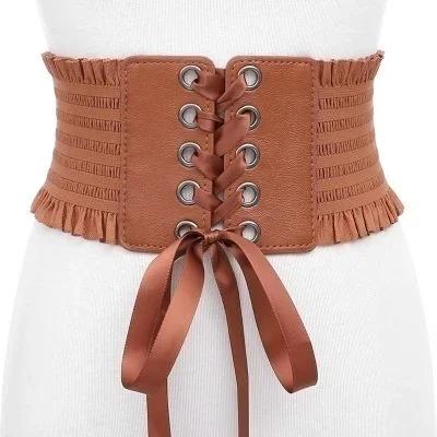 Fashion Gothic Elastic Belts for Woman Sexy Black Pu Leather Wide Corset Belt Female Cinturones Para Mujer Heart Cummerbunds