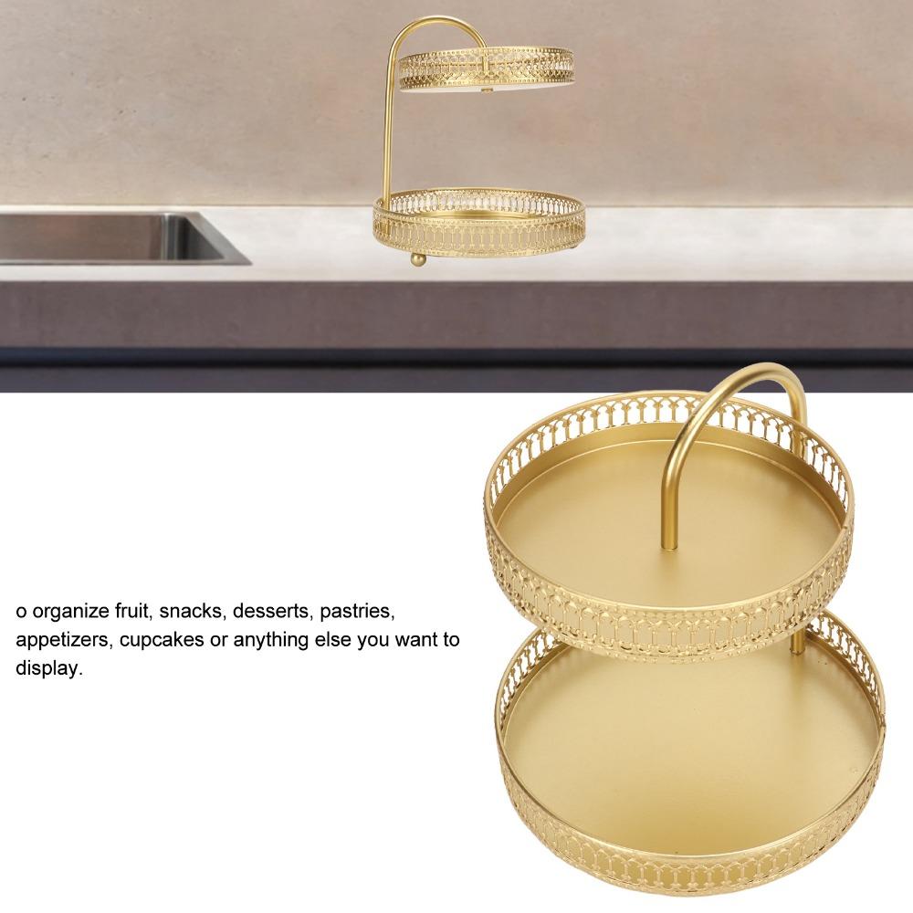 4pcs Gold 2 Tier Fruit Tray Metal 2 Tier Fruit Bowl Fruit Stand Organizer For Party Event