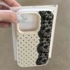 Black Polka Dot with Right Lace Pattern Lychee Texture TPU Phone Case, Full Package Fashion Cover for iPhone 17 Pro Max 16 15 14 13 12 11, 1pc