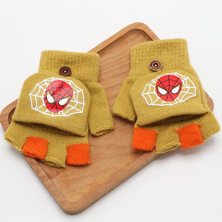 Children's Cute Cartoon Flip-Gloves: Cold-Proof, Half-Finger Winter Writing Warmth for Boys and Girls