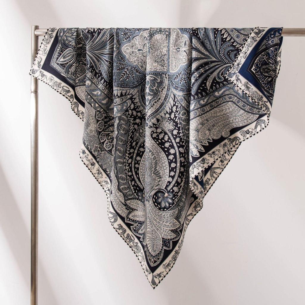 Elegant Silk Wool Double-Sided Hand-Rolled Scarf: 110cm Versatile Square Shawl