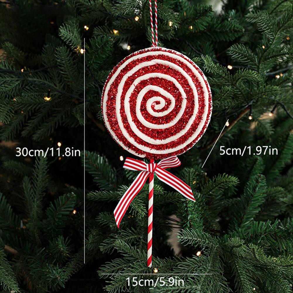 Sweet Christmas Tree Pendant Candy Cane Lollipop Christmas Ornament Red White Sparkling Candy Model for Home Party Deco