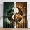 2pcs, Polyester Material, High-definition Digital Printing Two-color Splicing Landscape Pattern Print, Light Filtering Curtain,