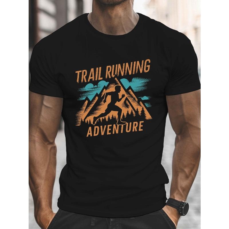 

European Size Men S Trail Running Adventure Graphic Tee, Casual Crew Neck Short Sleeve T-Shirt, 100% Cotton Knit Fabric, Slight Stretch 4XL чорний