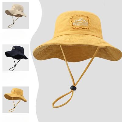 Japanese Outdoor Travel Mountaineering Sun Protection Hat Men and Women Summer Large Bridle Western Denim Sunshade Drawstring Fishing Fisherman Hat