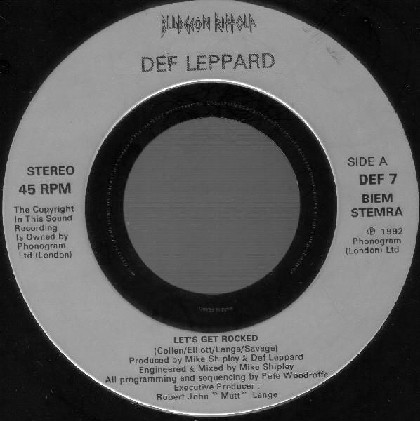 

7inch Record DEF LEPPARD - Let s Get Rocked DEF7 Bludgeon Riffol 1992 UK Rock Used