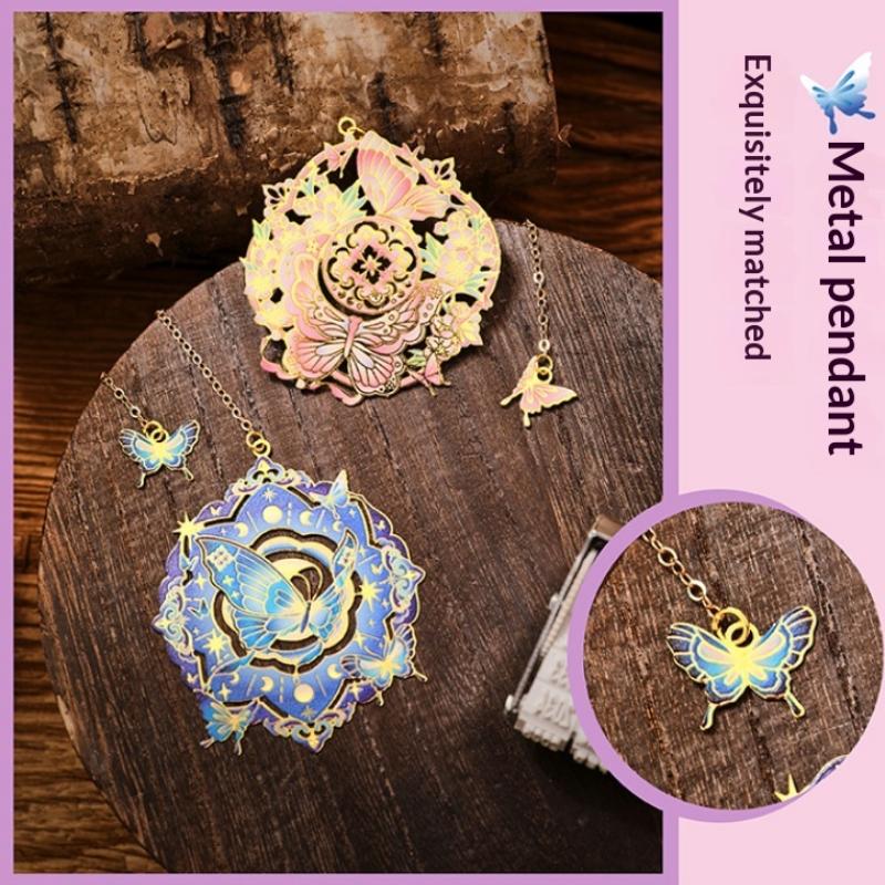Colorful Bronzing Bookmark With Chain Heart Sun Floral Butterfly Metal Bookmark Reading Book Clip Student School Office Supplies