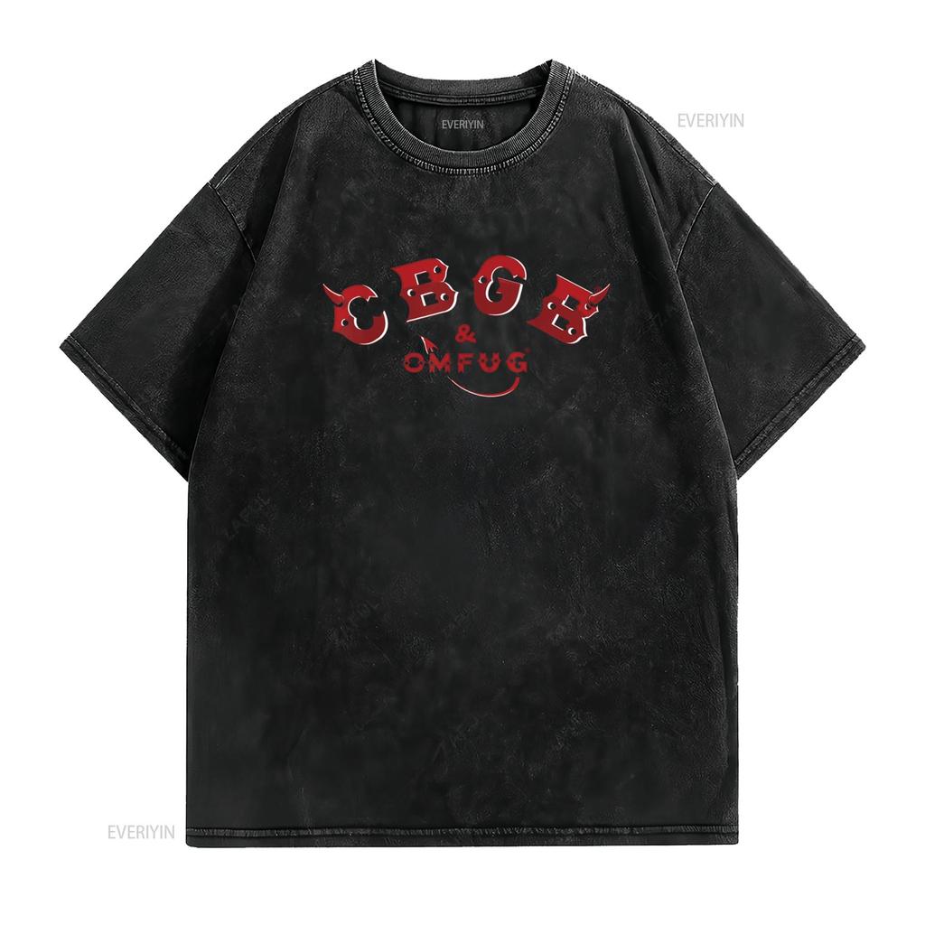 CBGB Horns T Shirt vintage Washed Slightly Top For Everyday Wear designer clothes Unisex graphic Casual homme Stylish