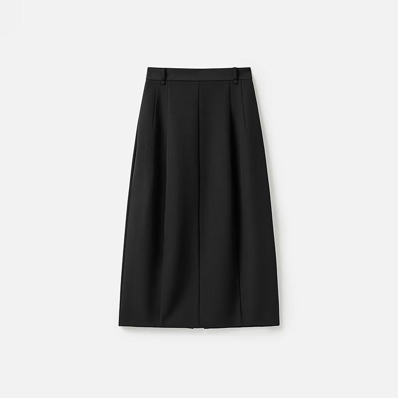 Women's Black Slit Hem A-Line Midi Skirt