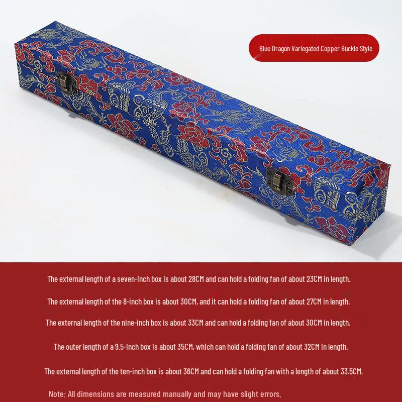 Silk Brocade Blue Dragon Folding Fan Gift Box - Sizes 7 to 10 inches