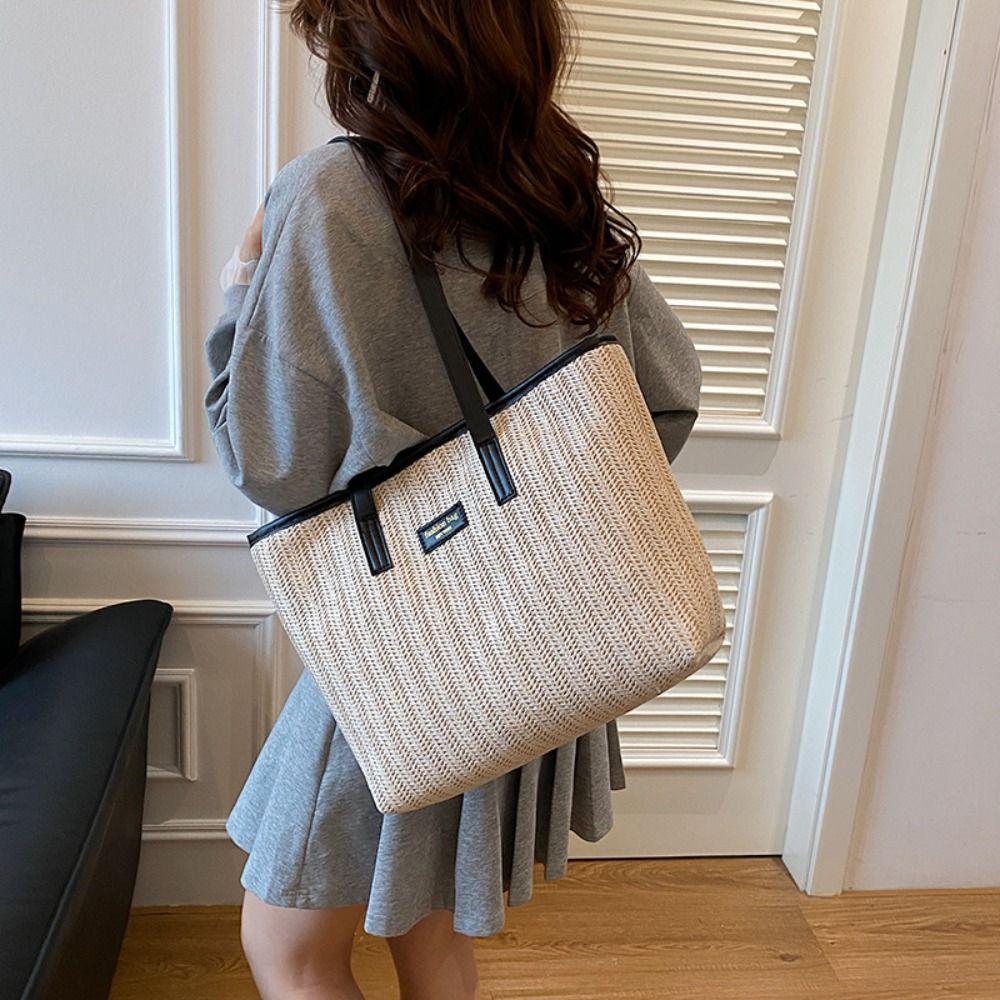 Summer Weave Straw Bag Boho Tote Bag Elegant Straw Shoulder Bag  for Women
