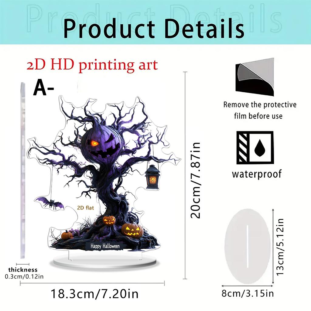 2D Acrylic Halloween Scary Pumpkin Ghost Tree Home Living Room Desktop Ornaments Halloween Holiday Decoration Props