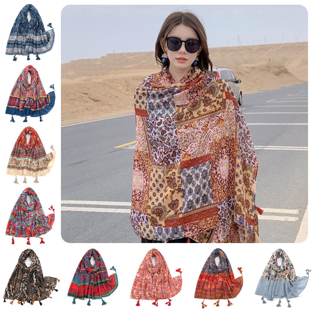 Breathable Tassel Shawl Big Size Ladies Flower Headscarf Fashion Hijab Scarf  For Woman Fashion