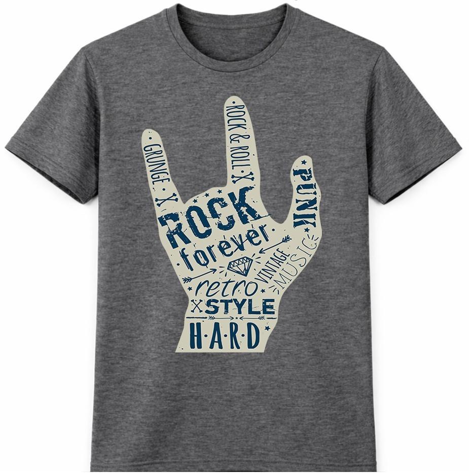 Rock Forever T-Shirt Rock and Roll Hand Sign Graphic Retro Music Tee
