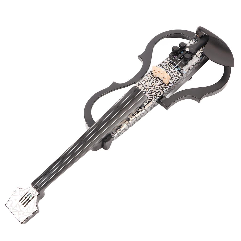 Electric Violin 4 4 Full Size Silent Carbon Fibre with Maple Fittings White Letters Pattern Beginners Practice Playing