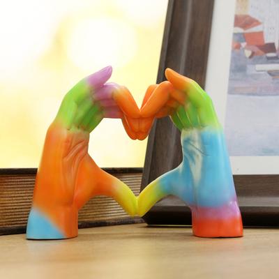 Rainbow Love Gesture Figurine Love Heart Hand Shape Statue Sculpture Home Office Bedroom Desktop Decoration Ornament
