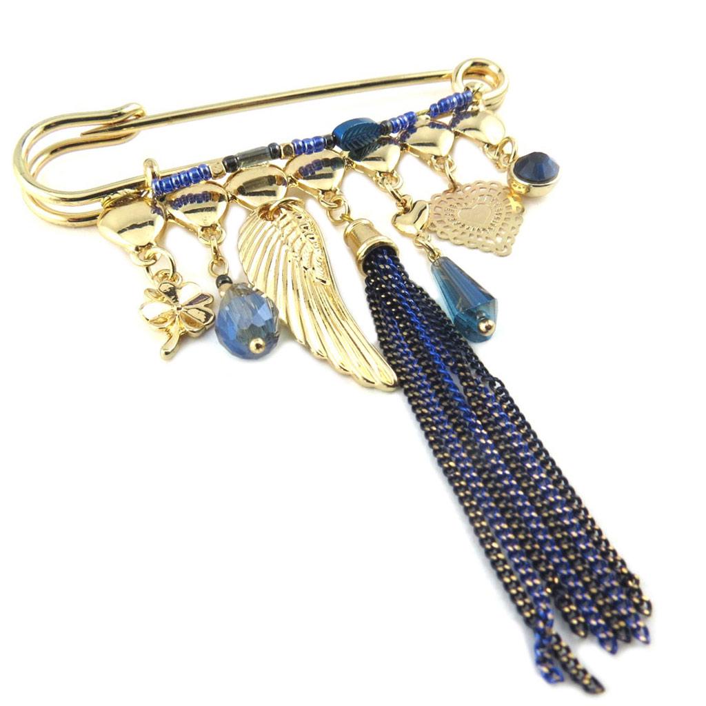 Les Trésors De Lily [P8408] - Designer Brooch 'Acapulco' Blue Gold - 90x75 Mm
