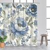 Tranquil Blue Flower Shower Curtain - Elegant Watercolor Flower Wall Hanging Living Room, Bedroom Decoration - Tranquil