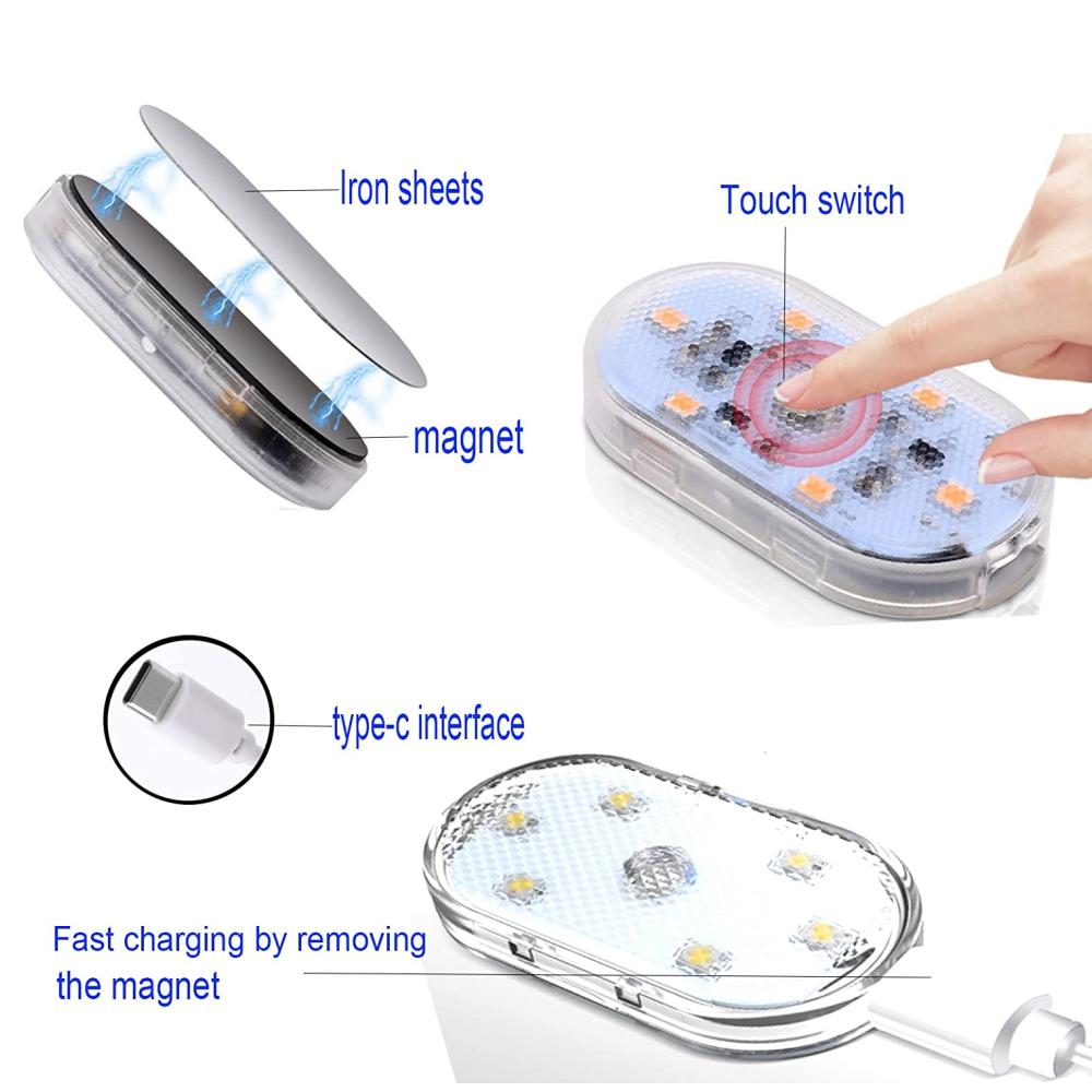2PCS Bread Light Trunk LED Foot Light Magnetic Touch Light Car LED Interior Light Car Roof Lighting