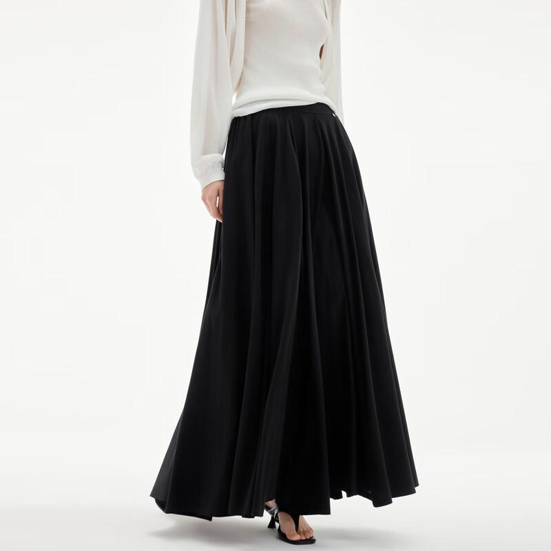 ELLE 2026 Summer French Cotton Draped A-Line Skirt L