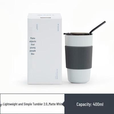 Nanshan Frosted White Ceramic Mug with Lid and Straw