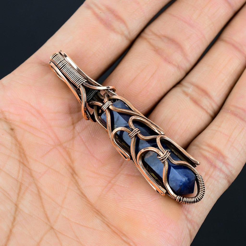 Sodalite Gemstone Handmade Pure Copper Wire Wrap Jewelry Pendant For Thanksgiving