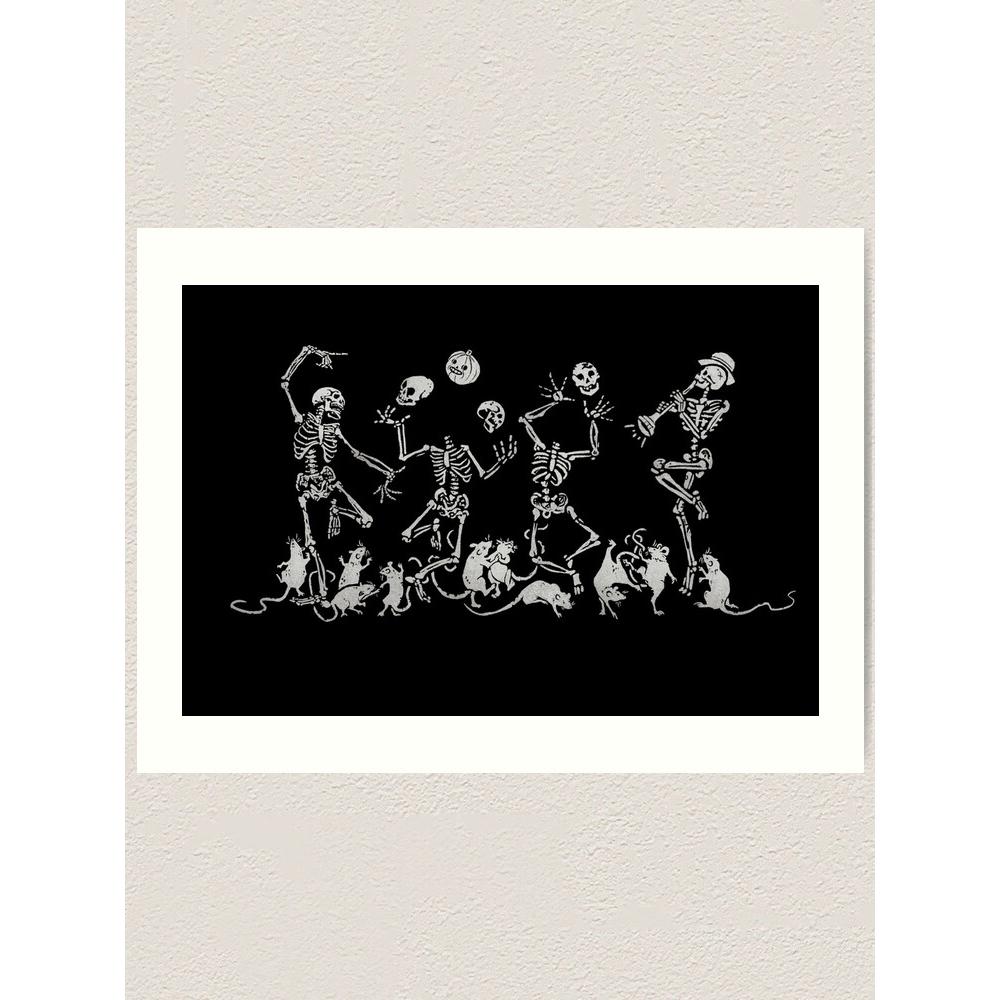 Tapestry of dancing skeletons in white medieval macabre 75x100