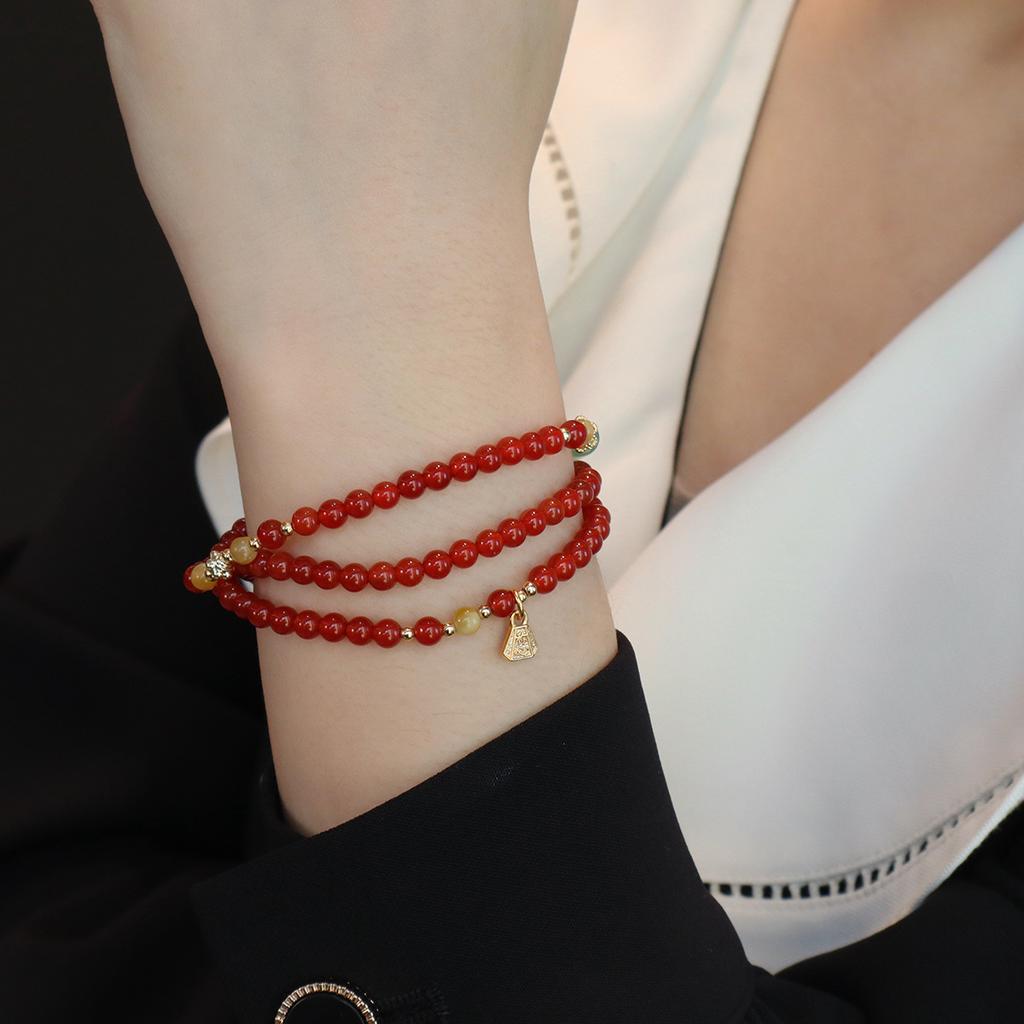 Natural Agate Bracelet Three-Circle Beaded Jewelry Fashion Women Daily Jewelry Lucky Gift