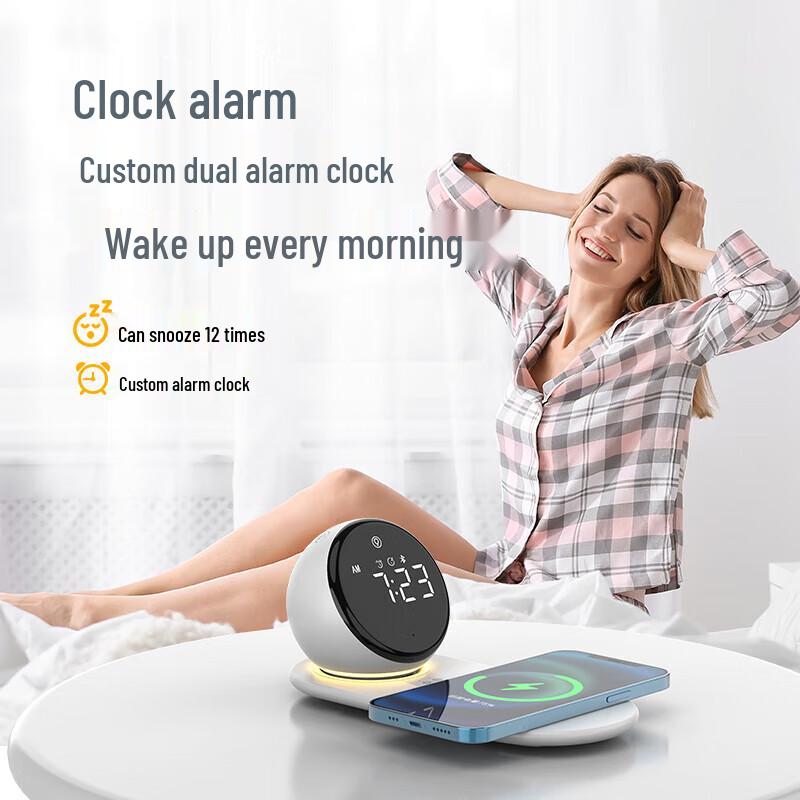 Shizukoo 15W Wireless Charging Smart Bluetooth Speaker with Clock & Night Light