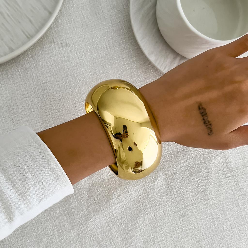 Light Luxury Minimalist Round Smooth Wide Bracelet Ins Cool Style Geometric Bracelet for Women