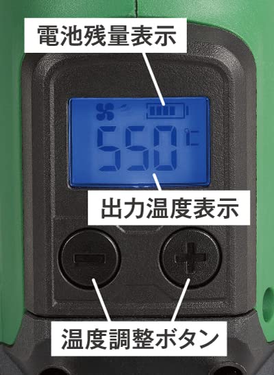HiKOKI 18 V kabellose Heißluftpistole, Temperatur regelbar, 2 Luftmengenstufen, umschaltbares LCD-Display, 3 Düsenarten, inklusive Batterien und Ladegerät