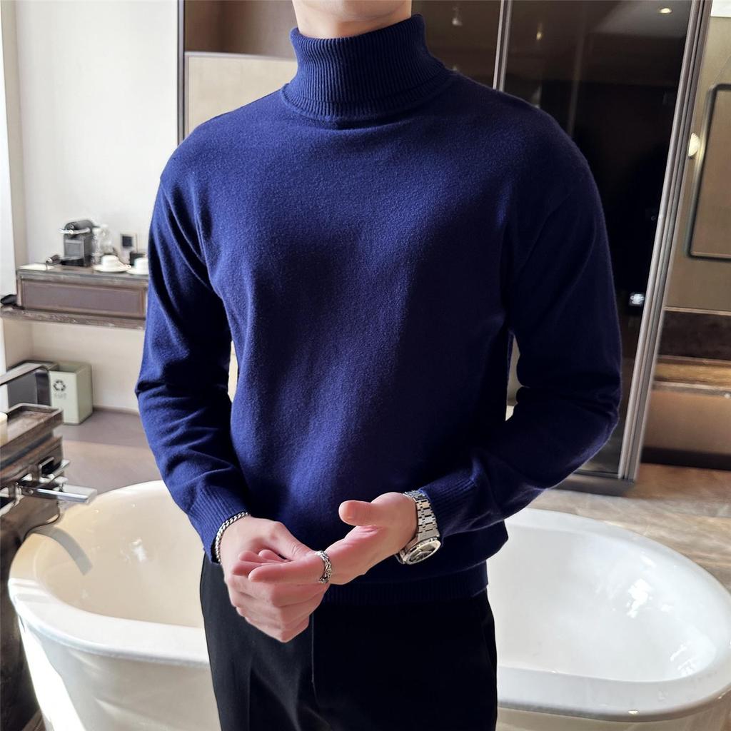 Men's High-Quality High-Neck Foldable Sweater - Autumn/Winter Basic Plain Knit