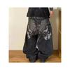 LUXEON American Retro High Street Y2K Personalized Patchwork Letter Embroidered Jeans Gothic Fashion Wide-leg Denim Trousers