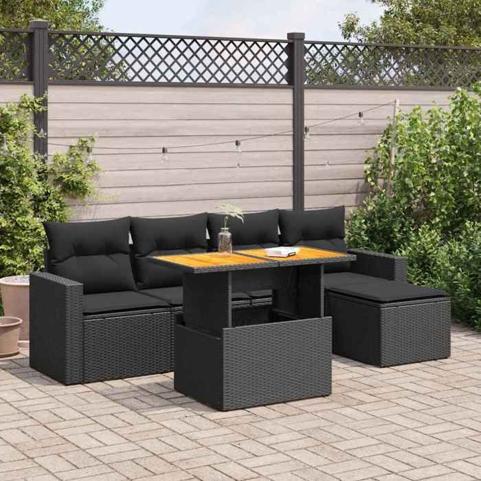 VidaXL Salon de jardin 6 pcs avec coussins noir résine tressée 3327023