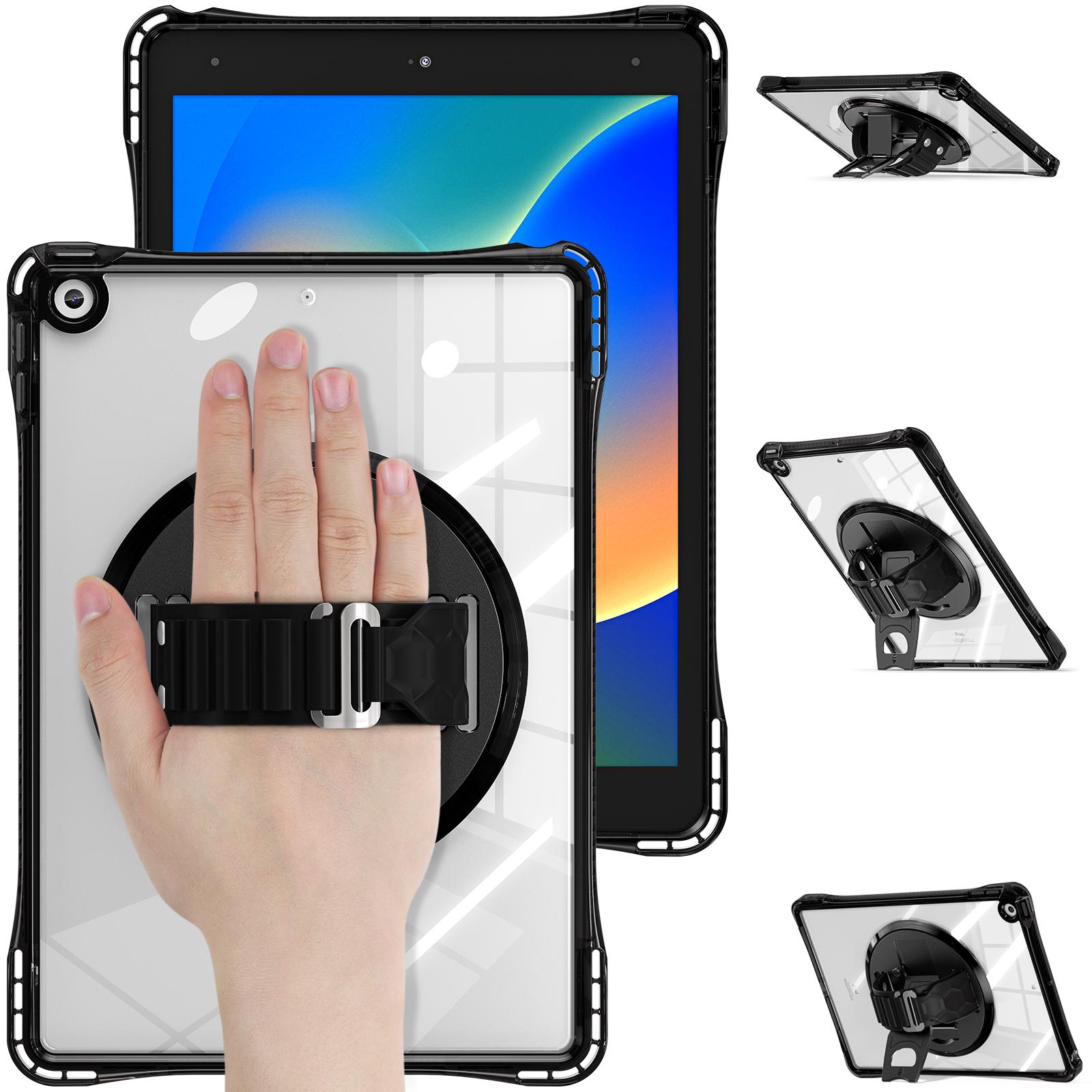 

For iPad 10.2 (2021)/(2020) Case Hand Strap Kickstand PC+TPU+Acrylic Clear Tablet Cover A