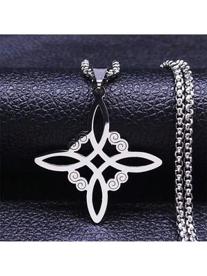 Collar con colgante de nudo de bruja de acero inoxidable para hombre y mujer, cadena mágica pagana Wicca de Color plateado, amuleto potente, joyería de la suerte