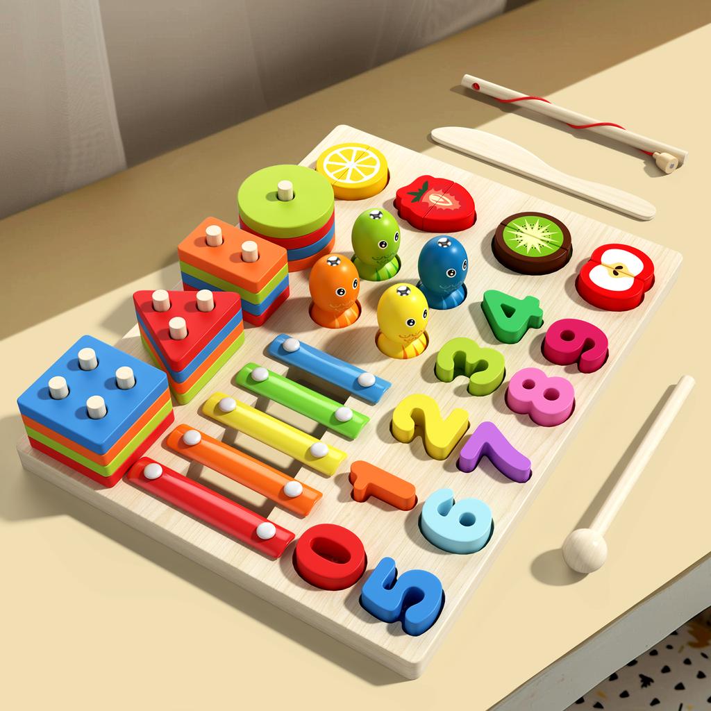 Wooden Sorting Stacking Toys Montessori Kids Shape Color Colorful Block Educational Learning Toys for Boys Girls Birthday Gift