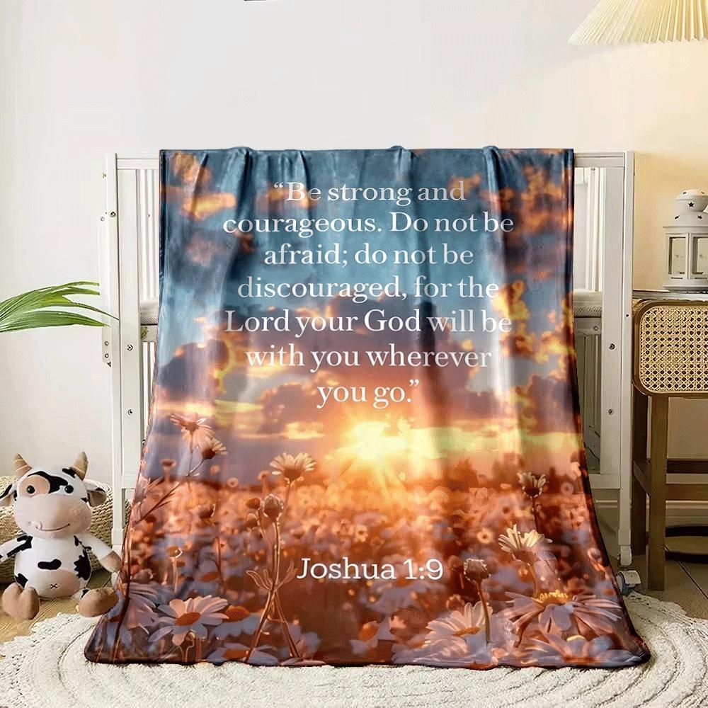 Text over a field of daisies with a golden sunrise and cloudy sky. for all seasons blanket lunch break throw gift 80cm x 120cm