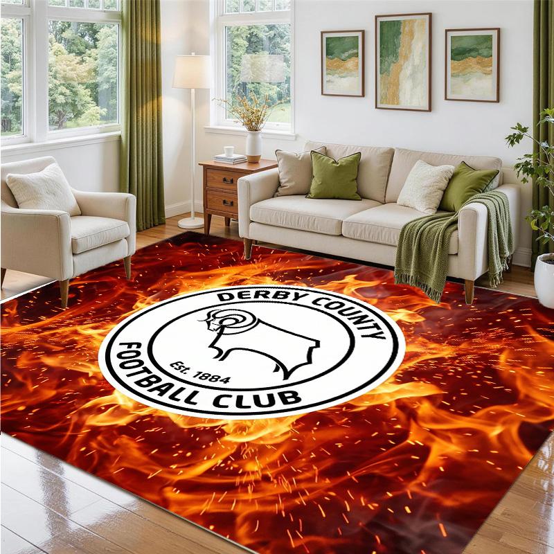 Derby County Football Design Crystal Velvet Rug Soft Decorative Mat for Bedroom Entrance