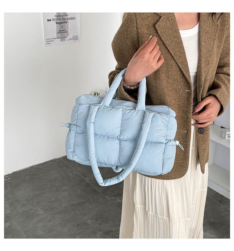 Spring solid color zipper puff lightweight color women's bag shoulder cross