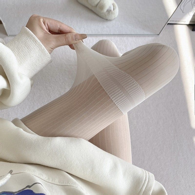 Japanese - Style Striped Stockings Vertical - Striped Fake Over - The - Knee Stockings Vertical - Striped Spliced Pantyhose Black - Silk Pantyhose