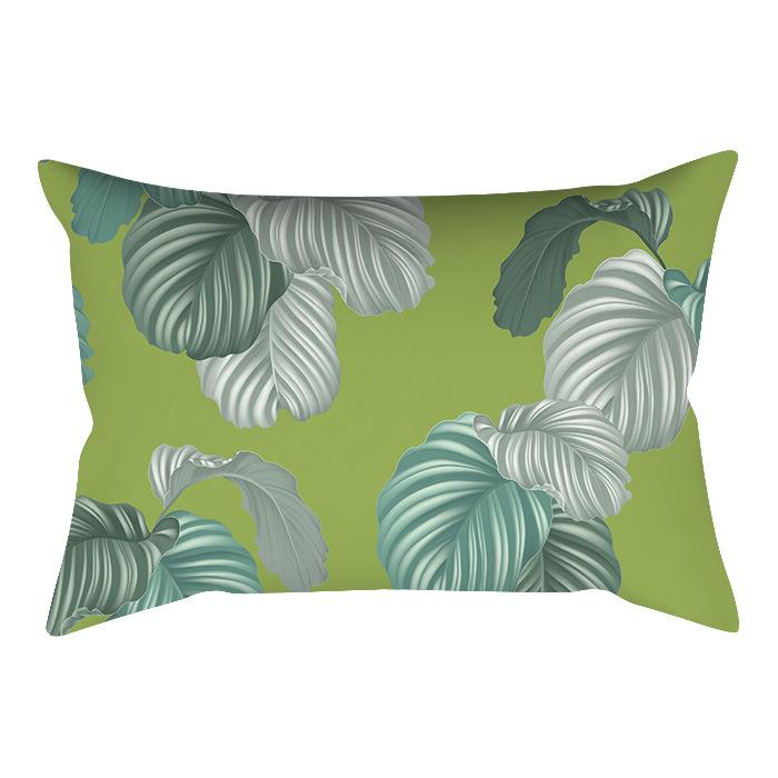 Home Flower and Green Plant Rectangular Waist Pillowcase, Peach Skin Velvet Digital Printed Throw Pillow, Office Waist Cushion Cover