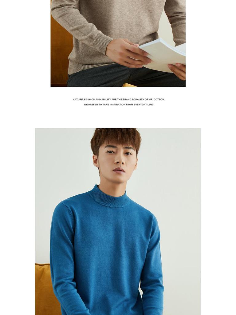 Men's Business Semi-High Collar Thick Knit Pullover Sweater for Autumn and Winter